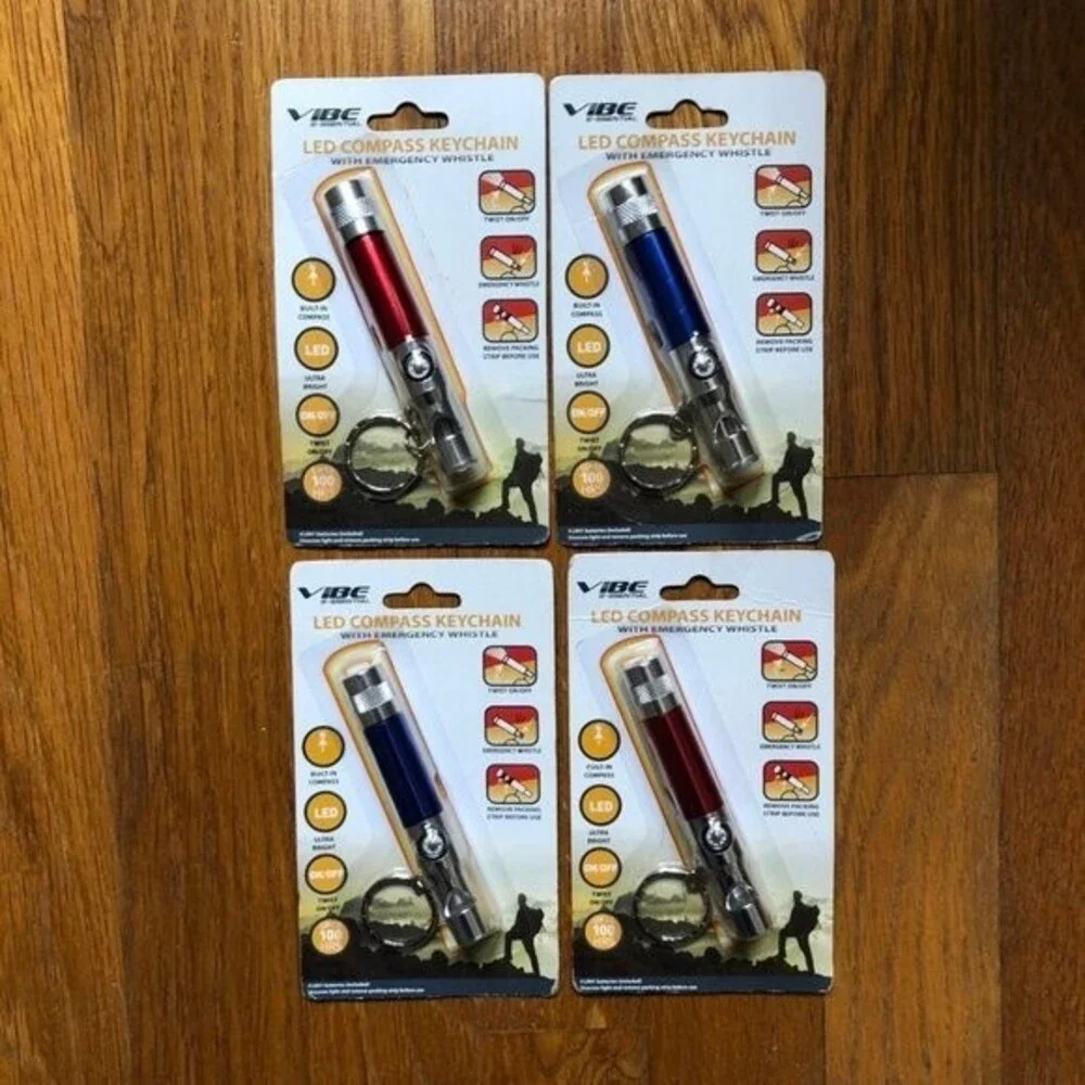 1x LED red / blue compass keychain